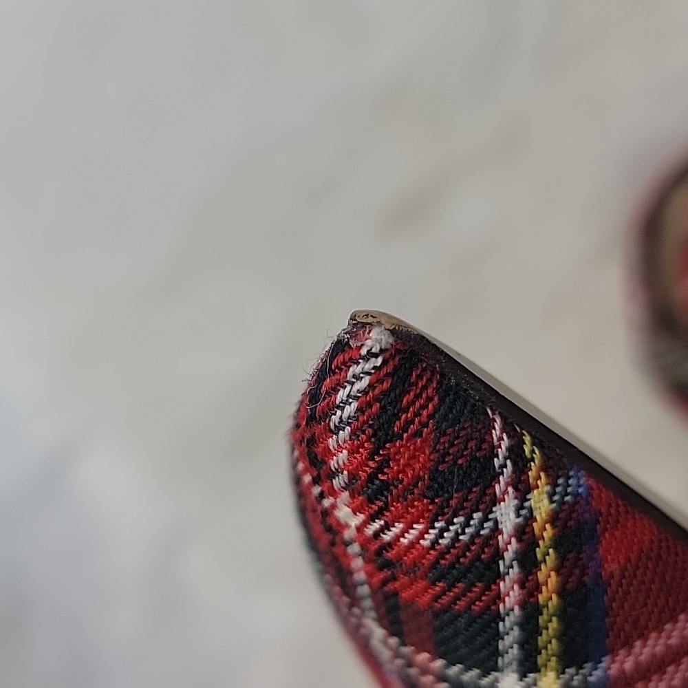 J.CREW Red Tartan Plaid d'Orsay Velvet Ankle Tie Festive Preppy Holiday Flat 7.5 - Picture 11 of 13